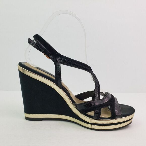 White House Black Market Womens Size 8.5 Renee Retro Vintage Wedge Sandals Shoes - Picture 3 of 12